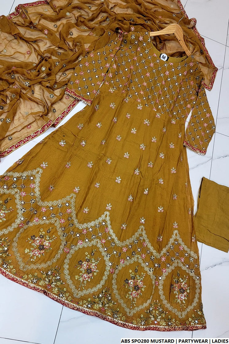 Pakistani women's mustard yellow chiffon straight shirt plazo back view