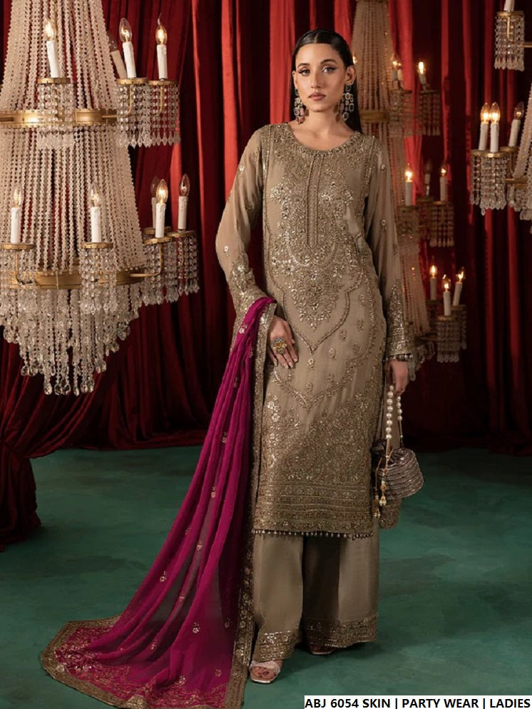 Skin chiffon Pakistani women's short frock side view