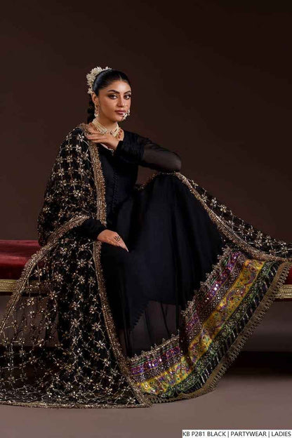 Pakistani women's black hand embroidered luxury suit back view
