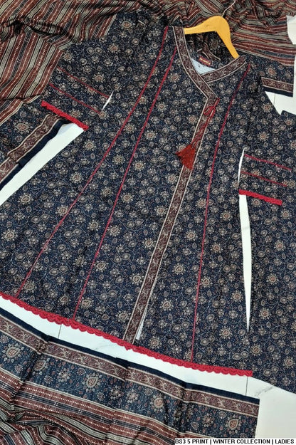 Pakistani women's lawn A-Line printed casual outfit back view