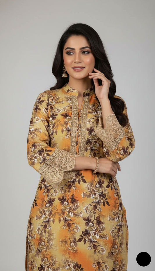 Pakistani women's khaddar printed 2-piece casual winter suit back view