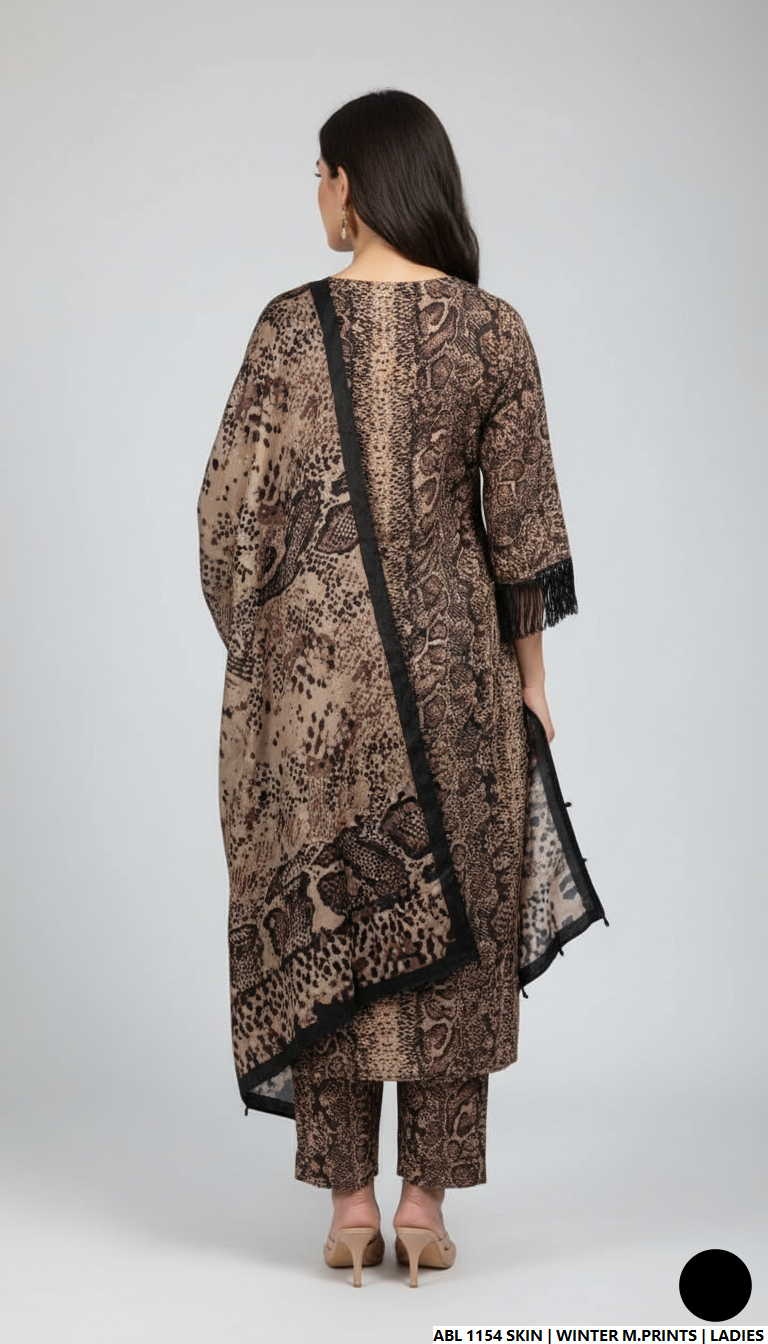 Pakistani women's printed lawn straight casual outfit back view