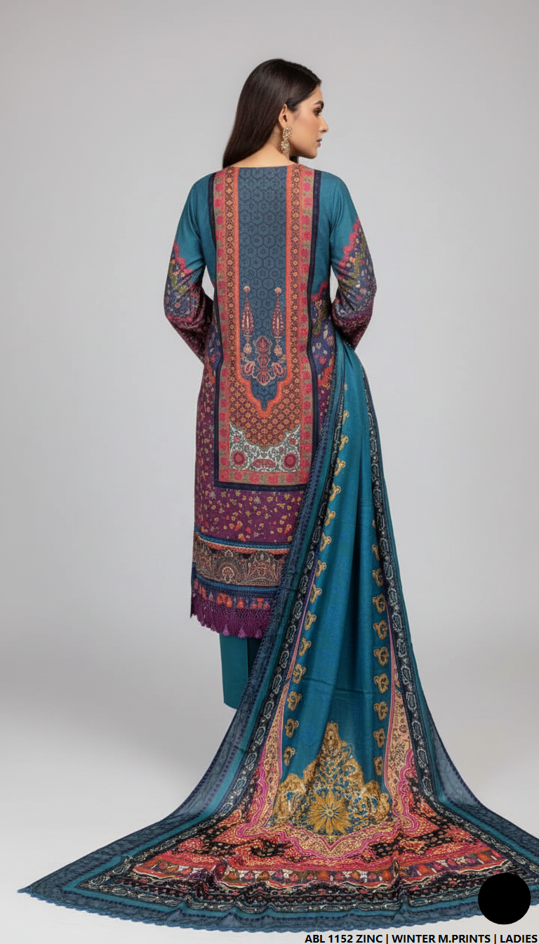 Pakistani women's printed lawn straight casual outfit back view