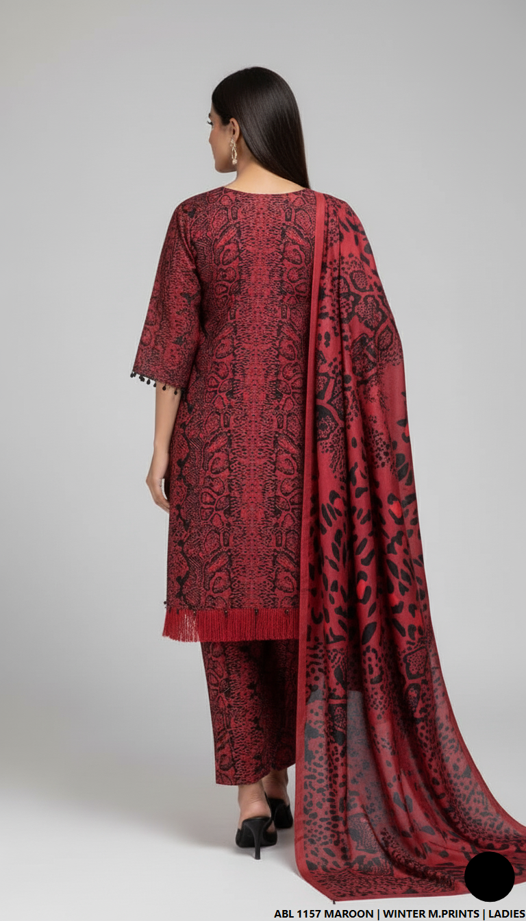 Pakistani women's printed lawn straight casual outfit back view