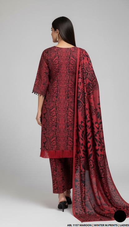 Pakistani women's printed lawn straight casual outfit back view