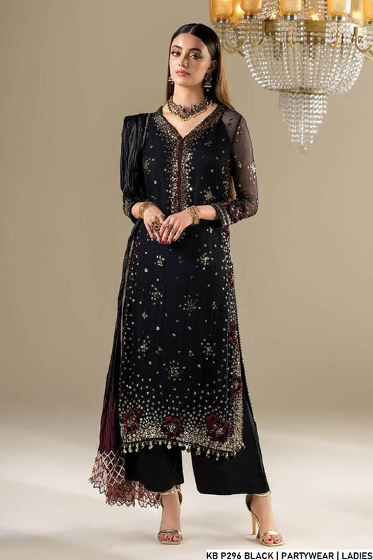Velvet embroidered sharara suit black - Pakistani women's luxury bridal winter wear with velvet dupatta front view