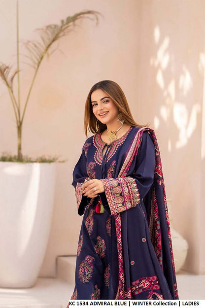 Pakistani women's admiral blue silk short shirt back view