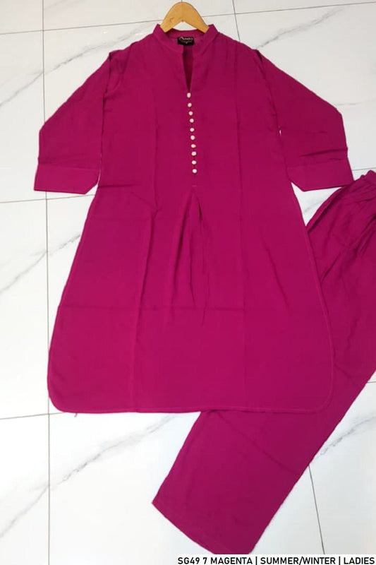 Magenta lawn Pakistani women's A-Line casual shirt side view