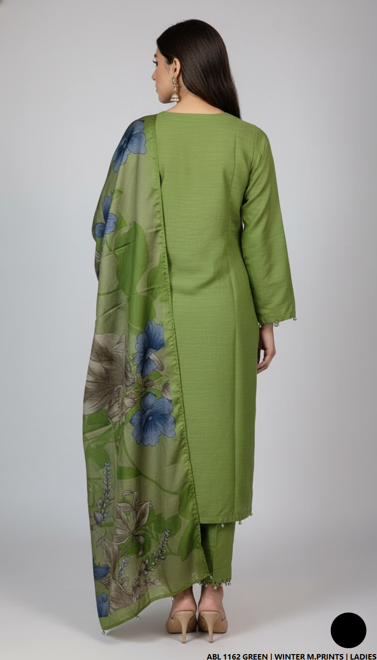 Pakistani women's printed lawn straight casual outfit back view