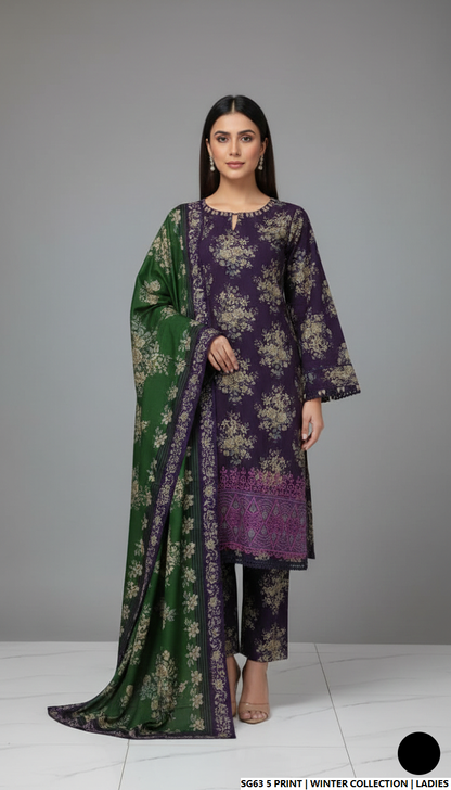 Lawn A-Line printed shirt - Pakistani women's casual summer outfit with cotton trouser and lawn dupatta front view