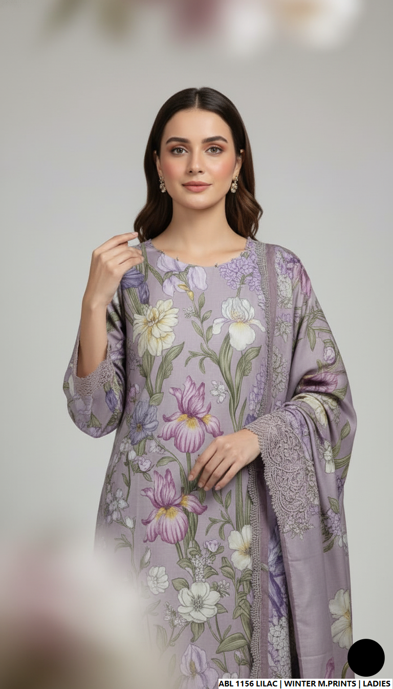 Pakistani women's printed lawn casual outfit detail view