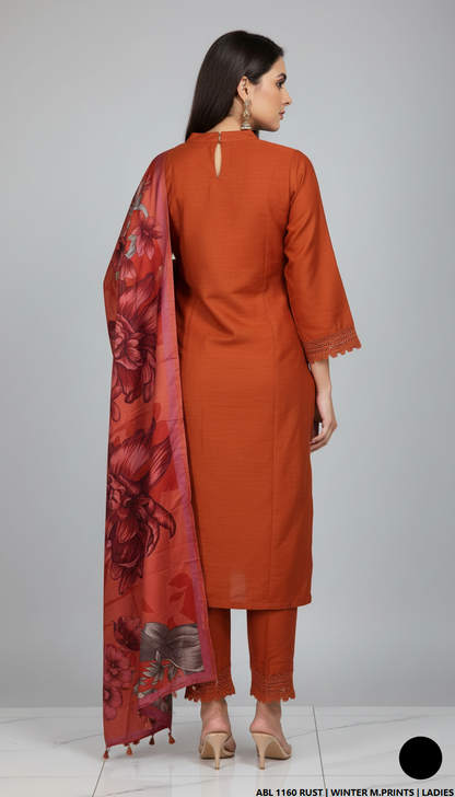Pakistani women's printed lawn straight casual outfit back view