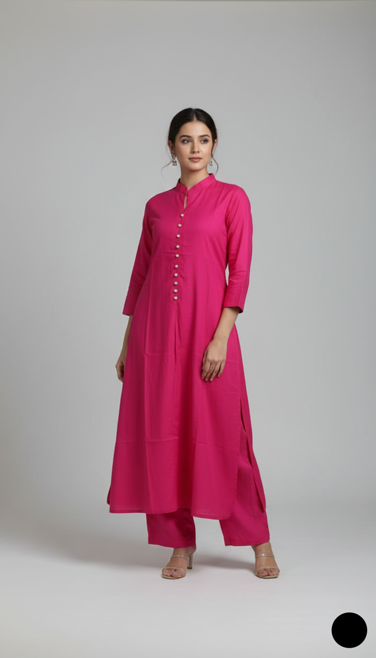 Lawn 2-piece shocking pink - Pakistani women's casual summer outfit with cotton trouser and lawn dupatta front view