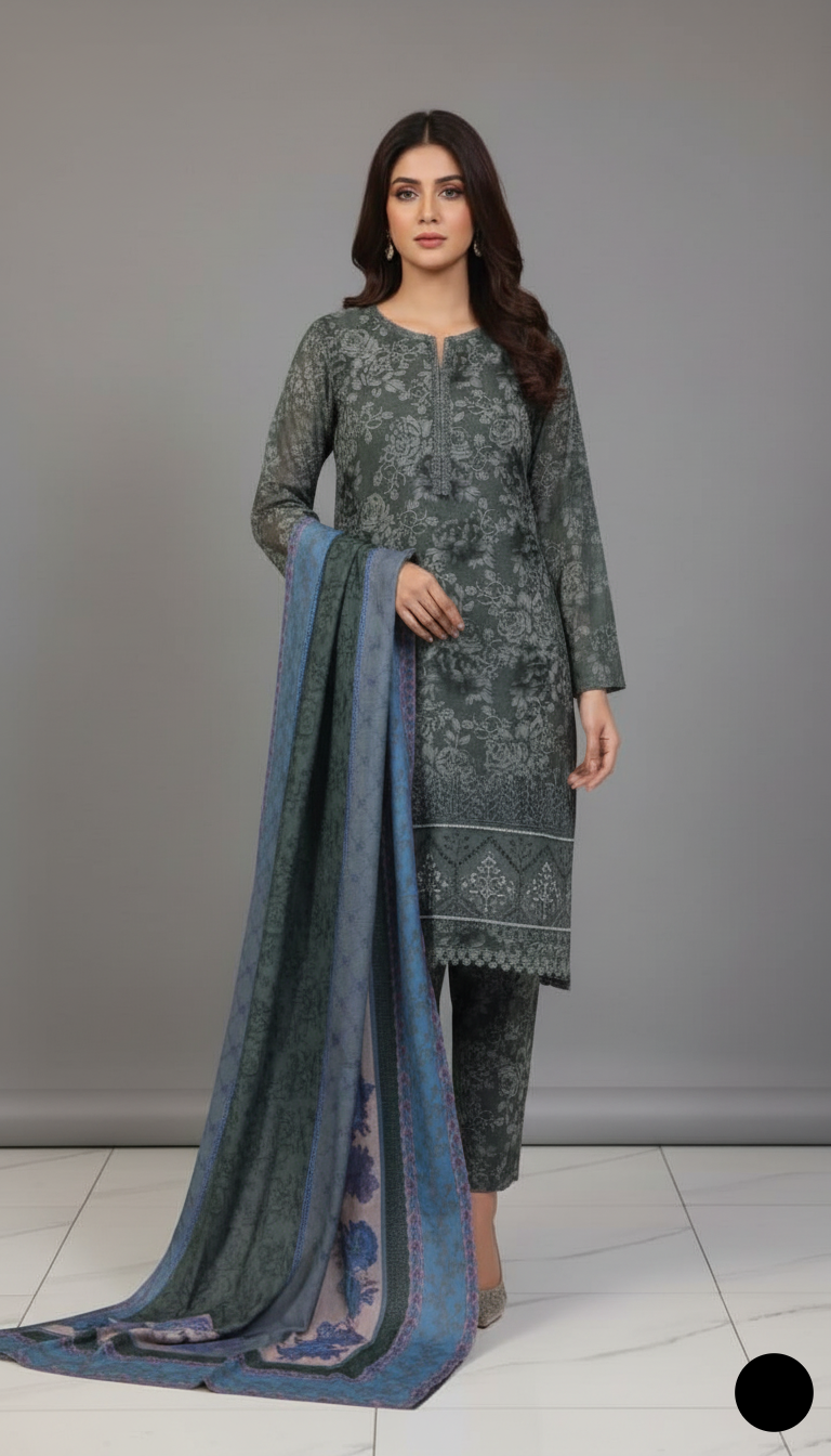 Lawn A-Line printed shirt - Pakistani women's casual summer outfit with cotton trouser front view