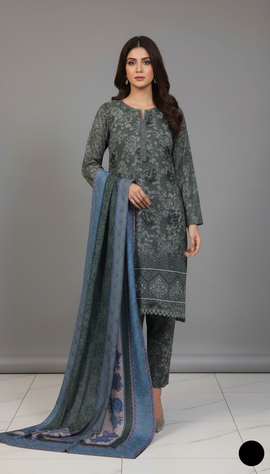 Lawn A-Line printed shirt - Pakistani women's casual summer outfit with cotton trouser front view