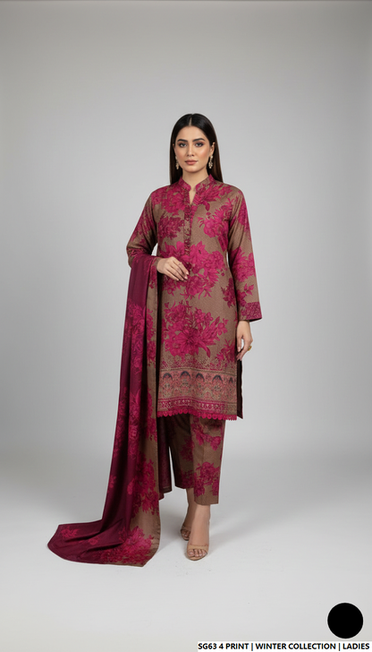 Lawn A-Line printed shirt - Pakistani women's casual summer outfit with cotton trouser and lawn dupatta front view