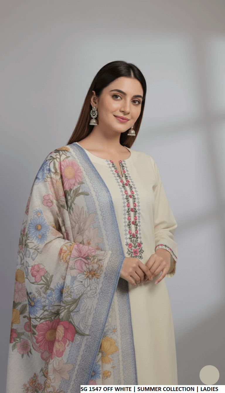 Off white lawn Pakistani women's A-Line casual shirt side view