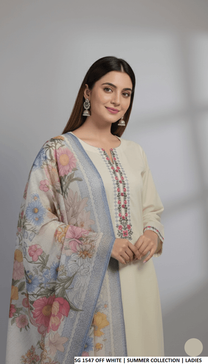 Off white lawn Pakistani women's A-Line casual shirt side view