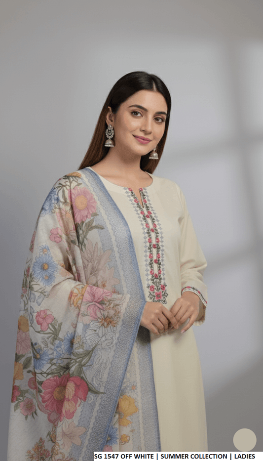 Off white lawn Pakistani women's A-Line casual shirt side view
