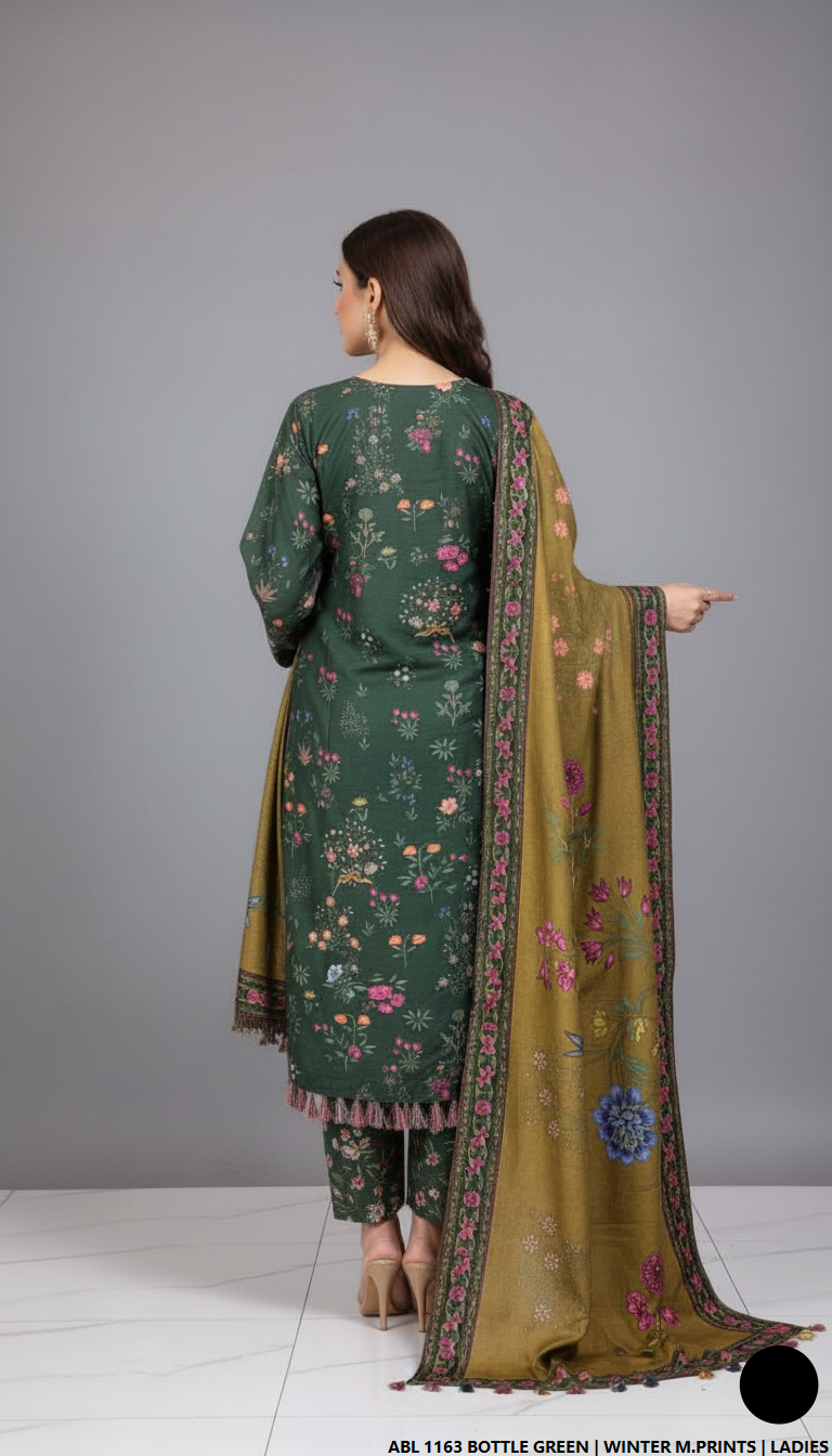 Pakistani women's printed lawn straight casual outfit back view