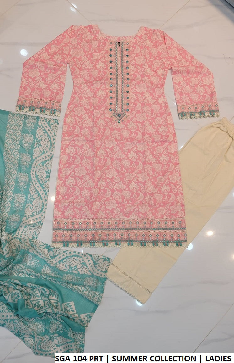 Pakistani women's lawn A-Line printed casual outfit back view