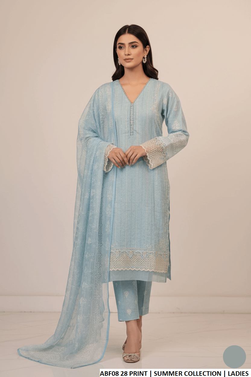 Lawn straight printed shirt - Pakistani women's casual summer outfit with digital print dupatta front view