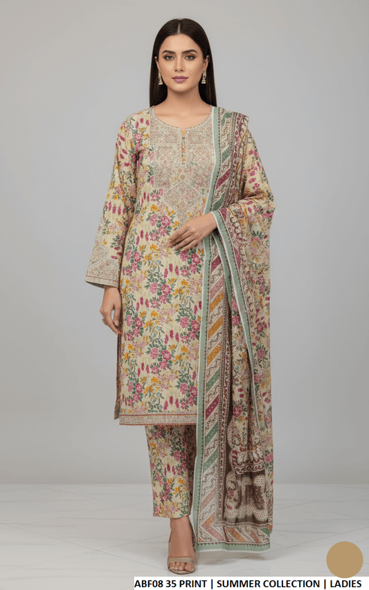 Lawn straight shirt plazo printed - Pakistani women's casual summer outfit with digital print dupatta front view