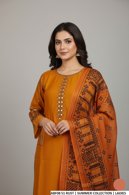 Rust cotton Pakistani women's straight shirt with plazo side view
