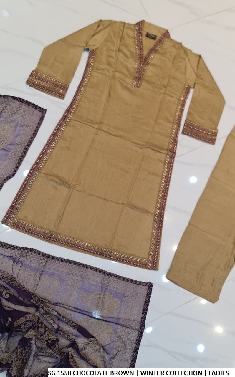 Pakistani women's brown viscose A-Line casual outfit back view
