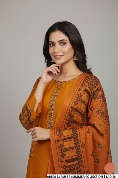 Pakistani women's rust cotton straight shirt plazo back view