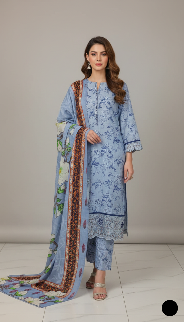 Lawn A-Line printed shirt - Pakistani women's casual summer outfit with cotton trouser front view