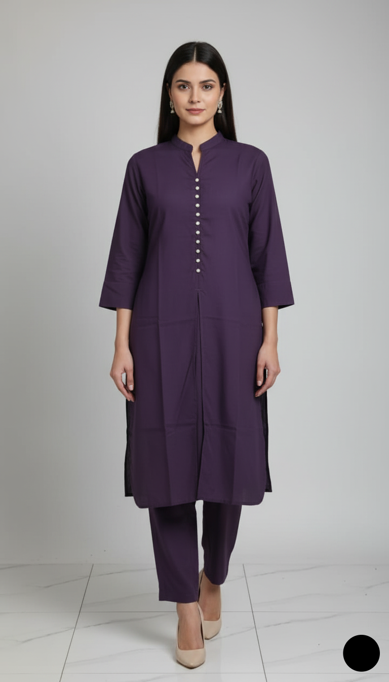 Khaddar 2-piece dark purple - Pakistani women's casual winter outfit with khaddar trouser and shawl front view
