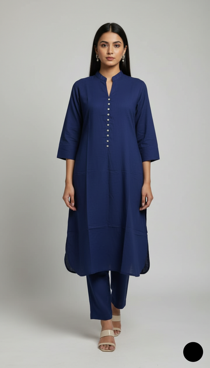 Khaddar 2-piece navy blue - Pakistani women's casual winter outfit with khaddar trouser and shawl front view