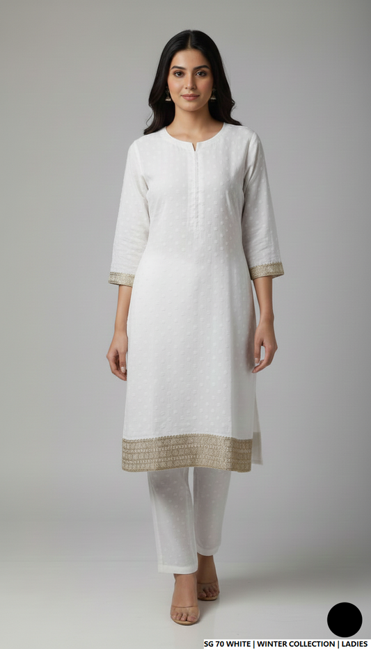 Lawn 2-piece white - Pakistani women's casual summer outfit with cotton trouser and lawn dupatta front view