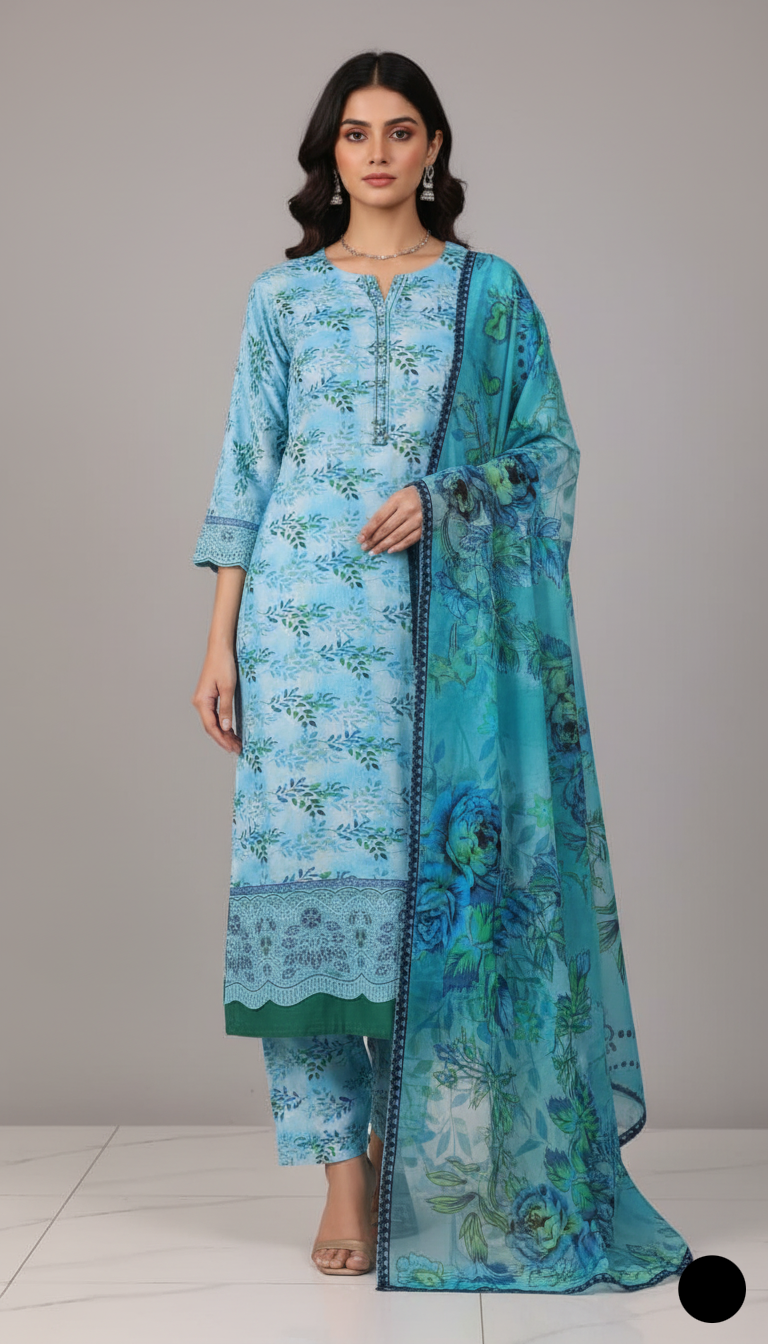 Lawn A-Line printed shirt - Pakistani women's casual summer outfit with cotton trouser front view