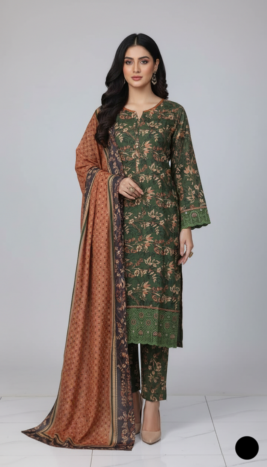 Lawn A-Line printed shirt - Pakistani women's casual summer outfit with cotton trouser front view