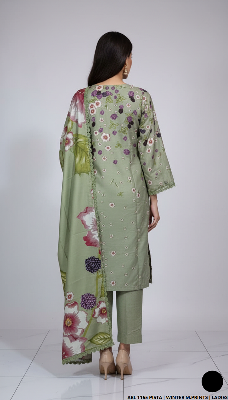 Pakistani women's printed lawn straight casual outfit back view