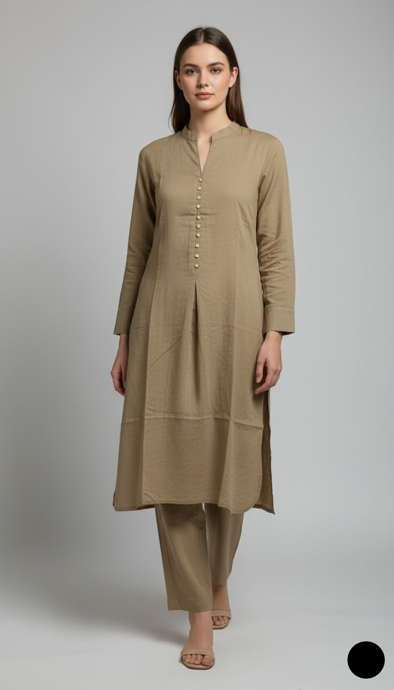 Khaddar 2-piece skin - Pakistani women's casual winter outfit with khaddar trouser and shawl front view
