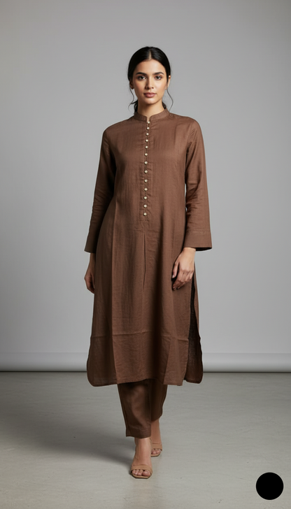 Khaddar 2-piece light brown - Pakistani women's casual winter outfit with khaddar trouser and shawl front view