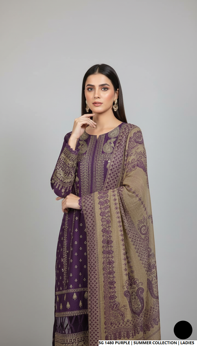 Purple lawn Pakistani women's A-Line casual shirt side view