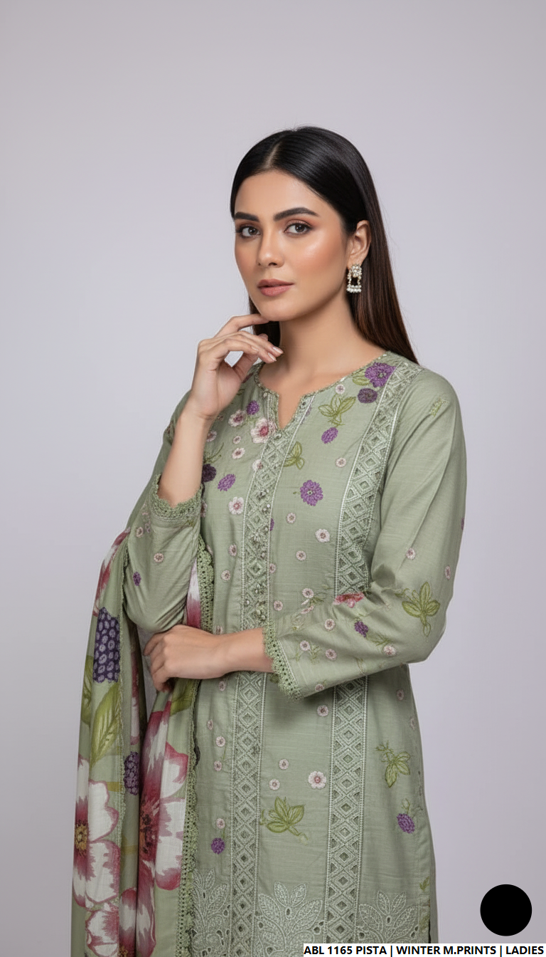Pakistani women's printed lawn casual outfit detail view