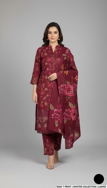 Lawn A-Line printed shirt - Pakistani women's casual summer outfit with cotton trouser and lawn dupatta front view
