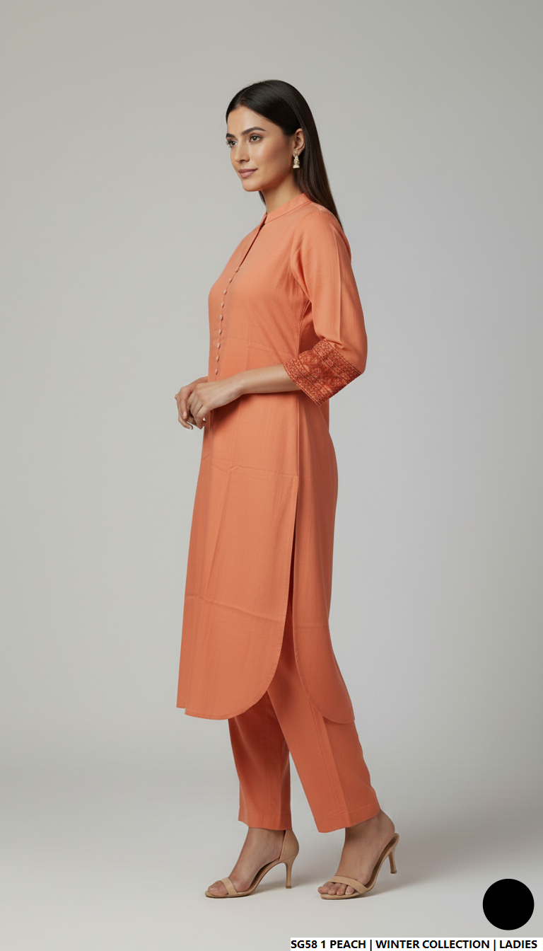 Pakistani women's peach lawn 2-piece casual summer suit back view