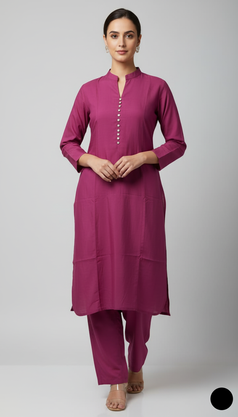Khaddar 2-piece shocking pink - Pakistani women's casual winter outfit with khaddar trouser and shawl front view