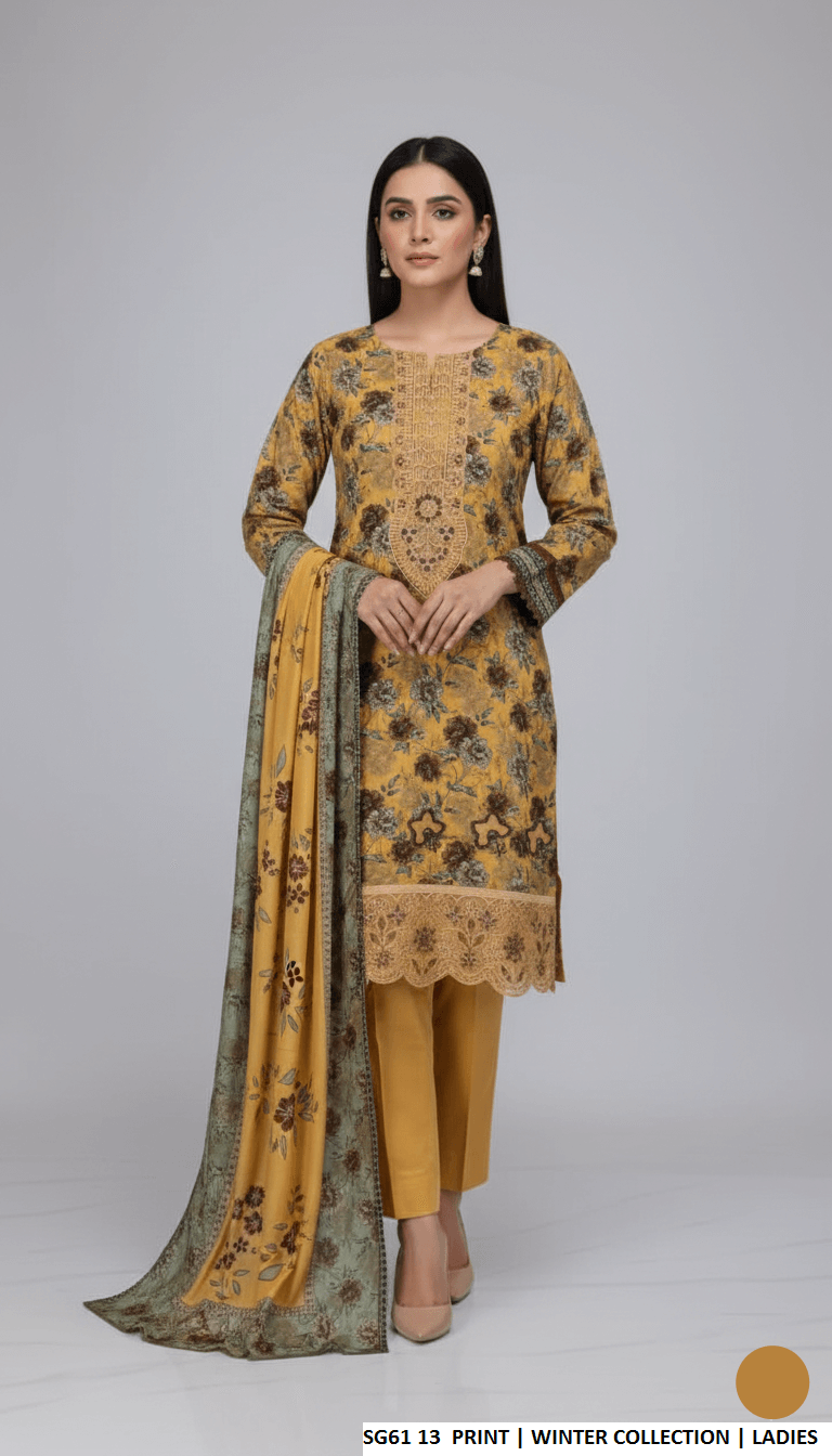 Lawn A-Line printed shirt - Pakistani women's casual summer outfit with cotton trouser and soft net dupatta front view