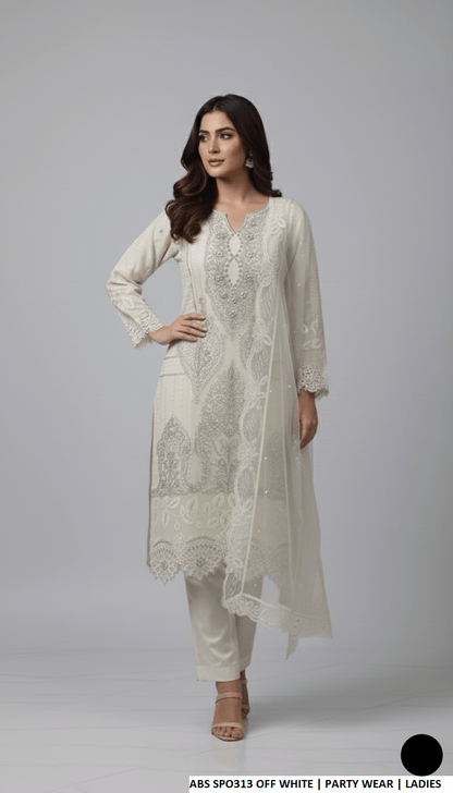 Chiffon straight shirt plazo - Pakistani women's party wear with viscose plazo and organza dupatta front view