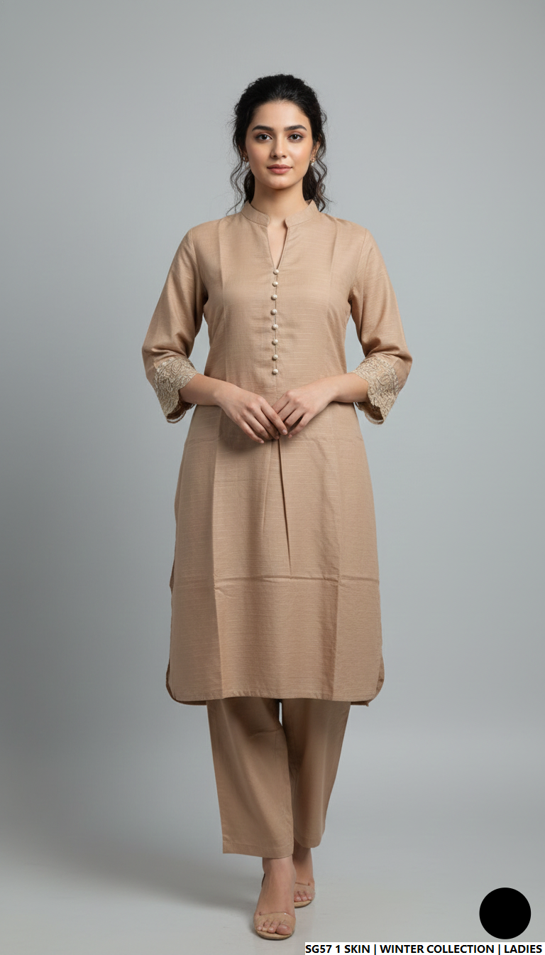 Lawn 2-piece skin - Pakistani women's casual summer outfit with cotton trouser and lawn dupatta front view