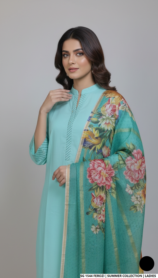 Ferozi lawn Pakistani women's A-Line casual shirt side view