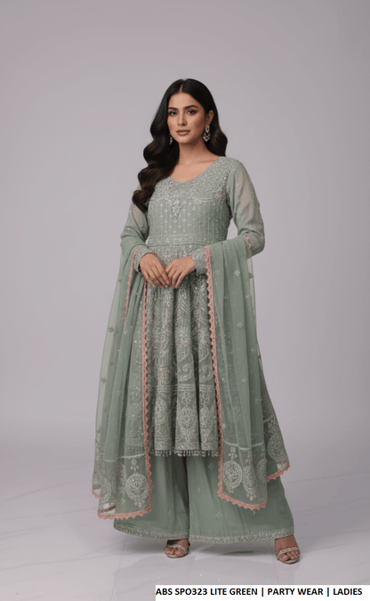 Light green chiffon Pakistani women's straight shirt with plazo side view