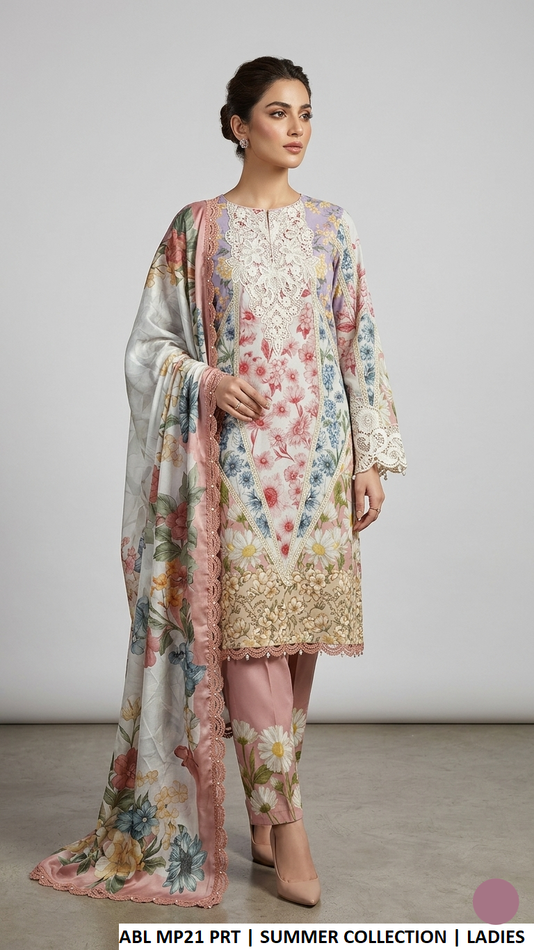 Pakistani women's poly lawn short printed shirt side view